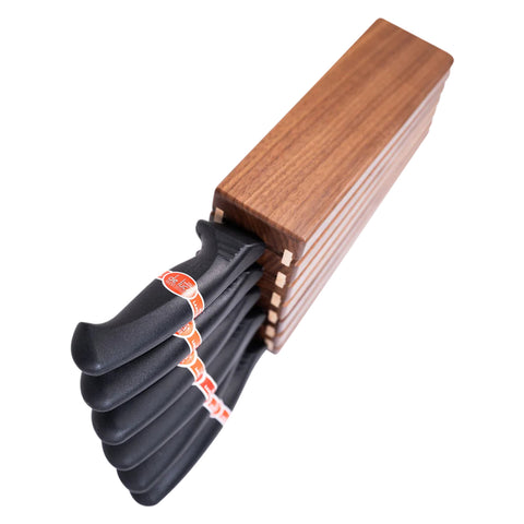 Zebra Fan Knife Block With 6 Knives, Walnut And Ash Wood