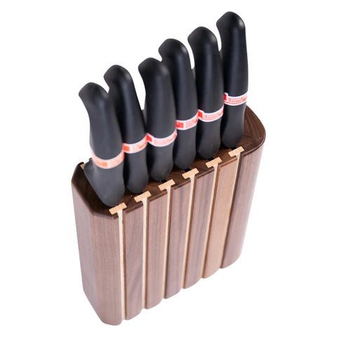 Zebra Knife Block with 6 Knives, Walnut And Ash Wood