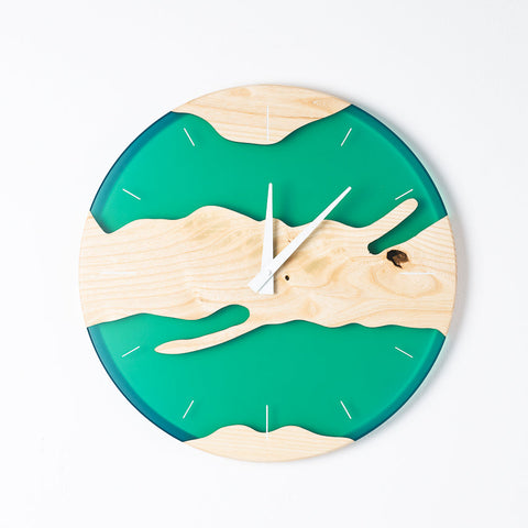 Costa Wall Clock, Ash - Transparent Green Resin-ReinWood