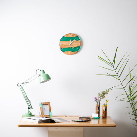 Costa Wall Clock, Ash - Transparent Green Resin-ReinWood