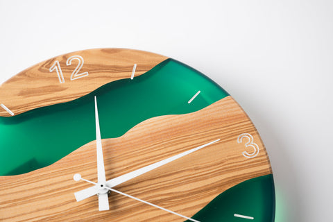 Costa Wall Clock, Ash - Transparent Green Resin-ReinWood