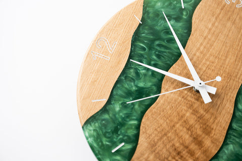 Costa Wall Clock, Oak - Pearl Green Resin-ReinWood