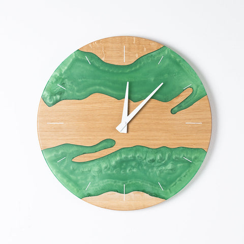 Costa Wall Clock, Oak - Pearl Green Resin-ReinWood