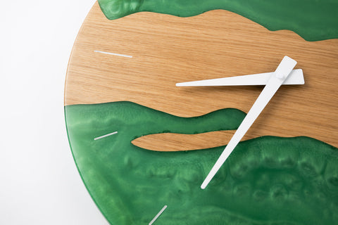 Costa Wall Clock, Oak - Pearl Green Resin-ReinWood