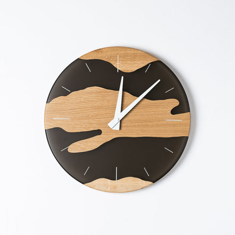 Costa Wall Clock, Oak - Transparent Black Resin-ReinWood