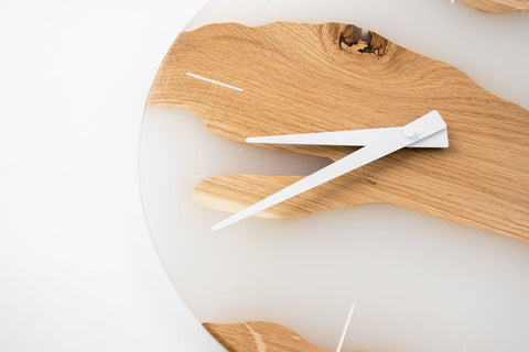 Costa Wall Clock, Oak - Transparent White Resin-ReinWood