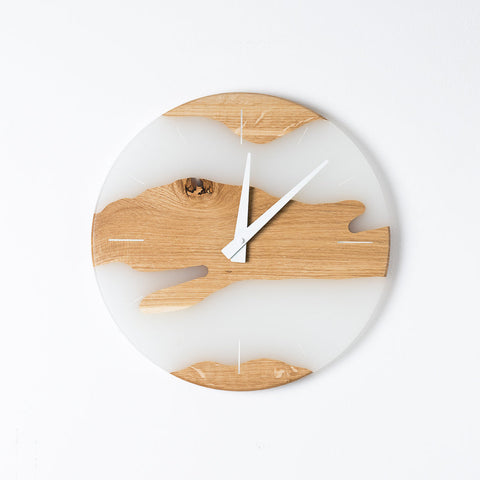 Costa Wall Clock, Oak - Transparent White Resin-ReinWood