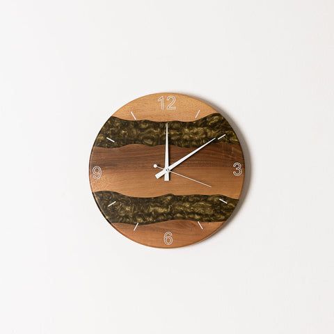 Costa Wall Clock, Walnut- Antique Gold Resin-ReinWood