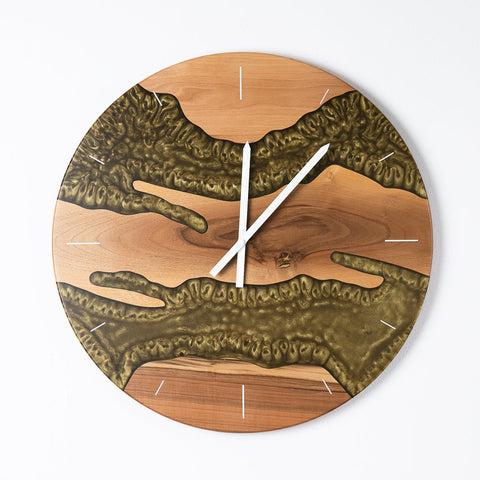 Costa Wall Clock, Walnut- Antique Gold Resin-ReinWood