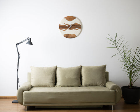 Costa Wall Clock, Walnut - Pearl White Resin-ReinWood