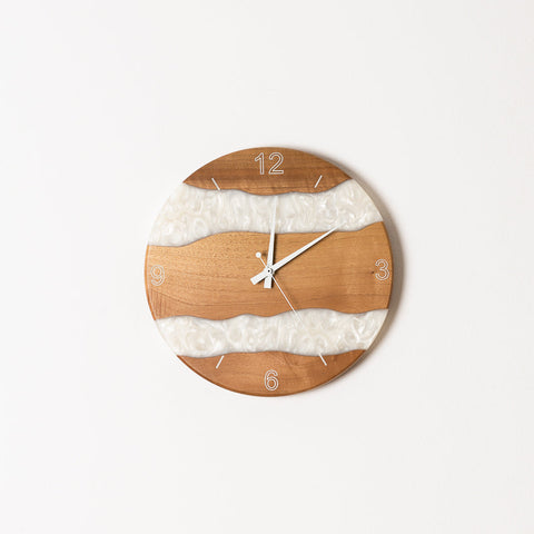 Costa Wall Clock, Walnut - Pearl White Resin-ReinWood