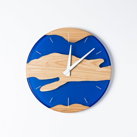 Costa Wall Clock, Wood Ash, Transparent Blue Resin-ReinWood