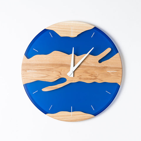 Costa Wall Clock, Wood Ash, Transparent Blue Resin-ReinWood