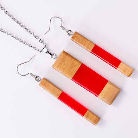 Chiara Square Cylinder Earrings, Olive Wood