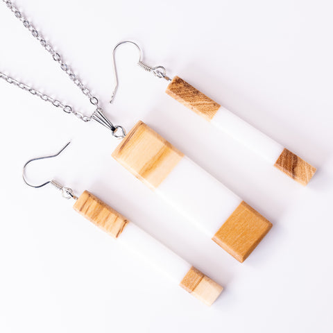 Chiara Square Cylinder Earrings, Olive Wood