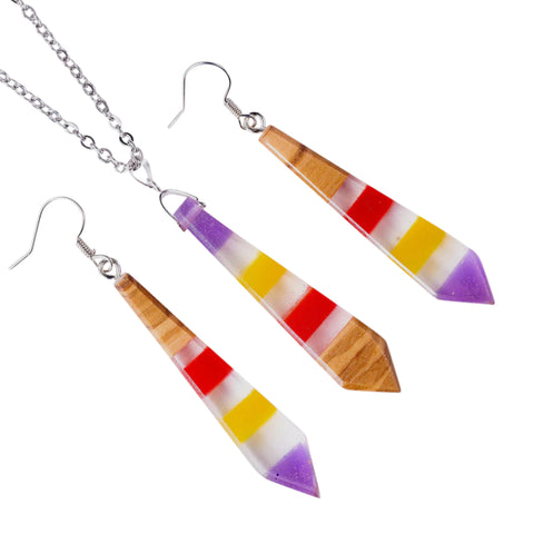 Iris Tie Necklace/Earring Set, Olive Wood