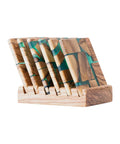 Riciclo Square Coasters set, 6 pieces with holder, Olive Wood